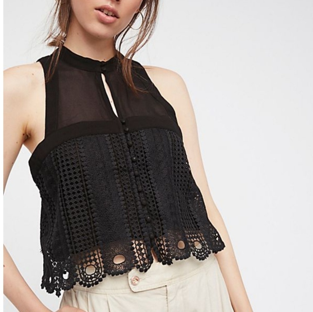 Free People Black Crochet Lace Halter Tank Top
